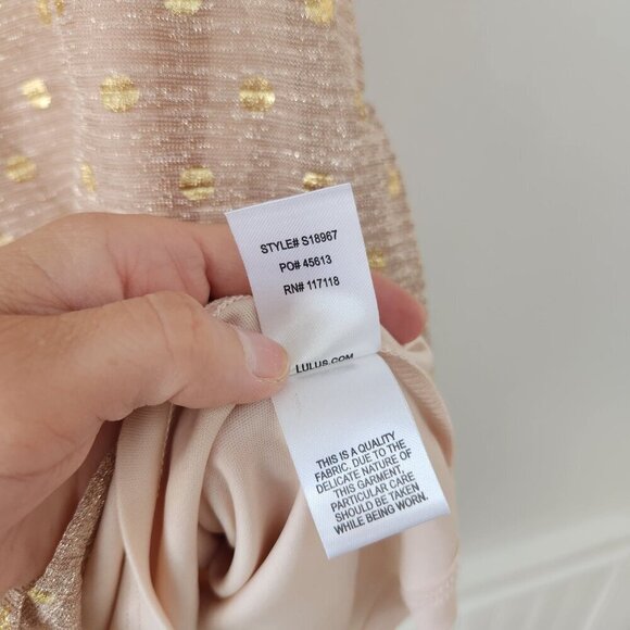 Lulus Top Model Pink and Gold Polka Dot Ruffled Dress New Years Eve Women's S - Picture 9 of 9